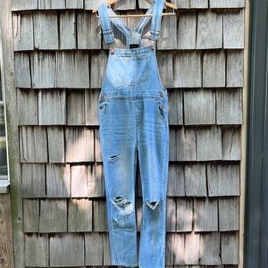 Risen Distressed Light Wash Overalls Size S